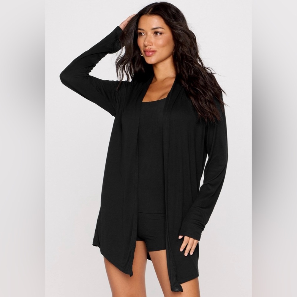 Fabletics Black Soft Rib Cardigan Sz XL